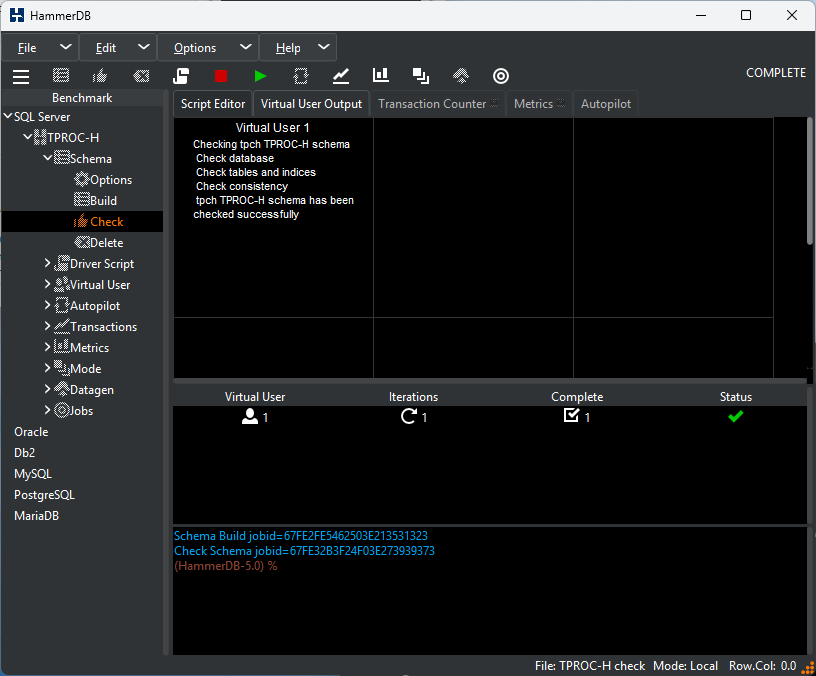 TPROC-H Schema Check Completed