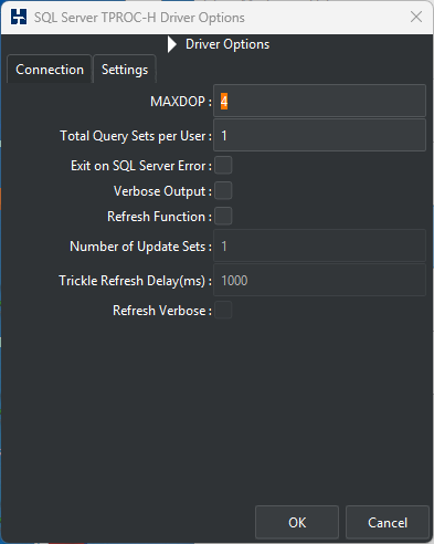 TPROC-H Driver Settings Options
