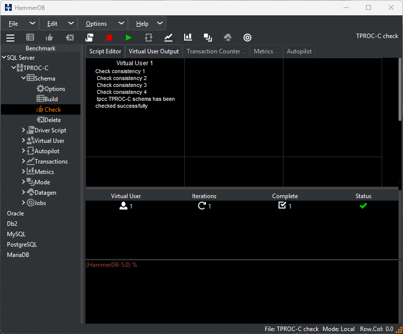 TPROC-C Schema Check Complete