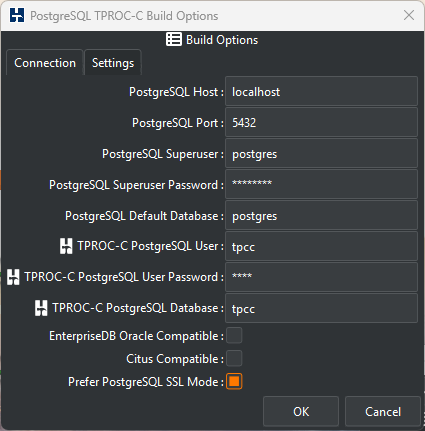 PostgreSQL Build Connection Options
