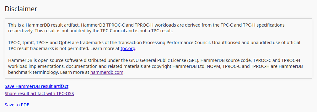 Benchmark Report Save and Share Links