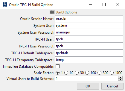 Oracle TPC-H Build Options