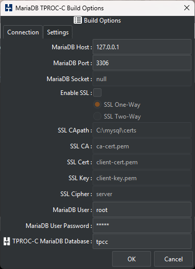 MariaDB Build Connection Options