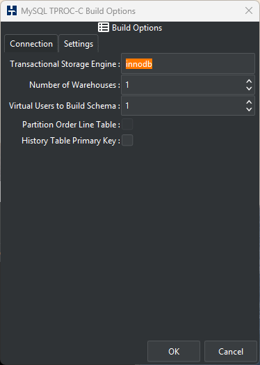 MySQL Build Settings Options