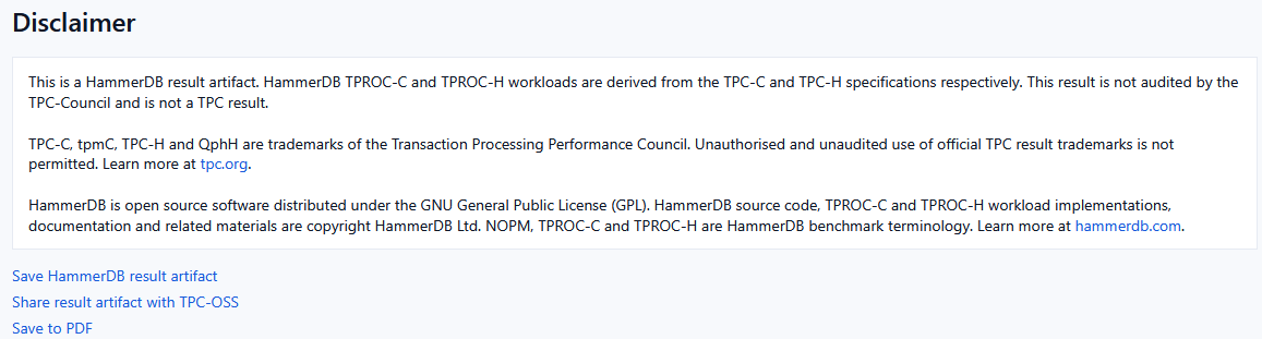 Benchmark Report Save and Share Links
