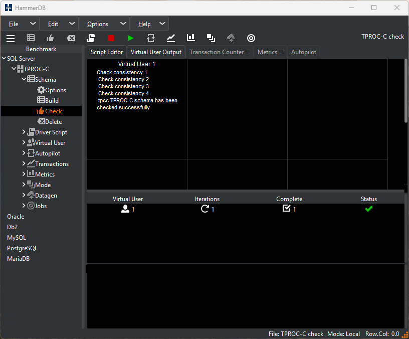 TPROC-C Schema Check Complete