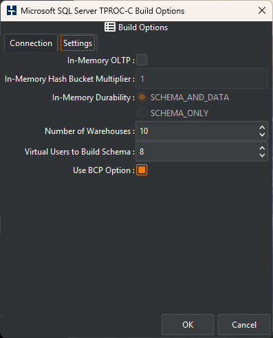 SQL Server Build Settings Options