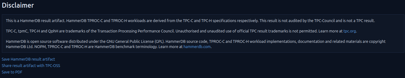 Benchmark Report Disclaimer and Links