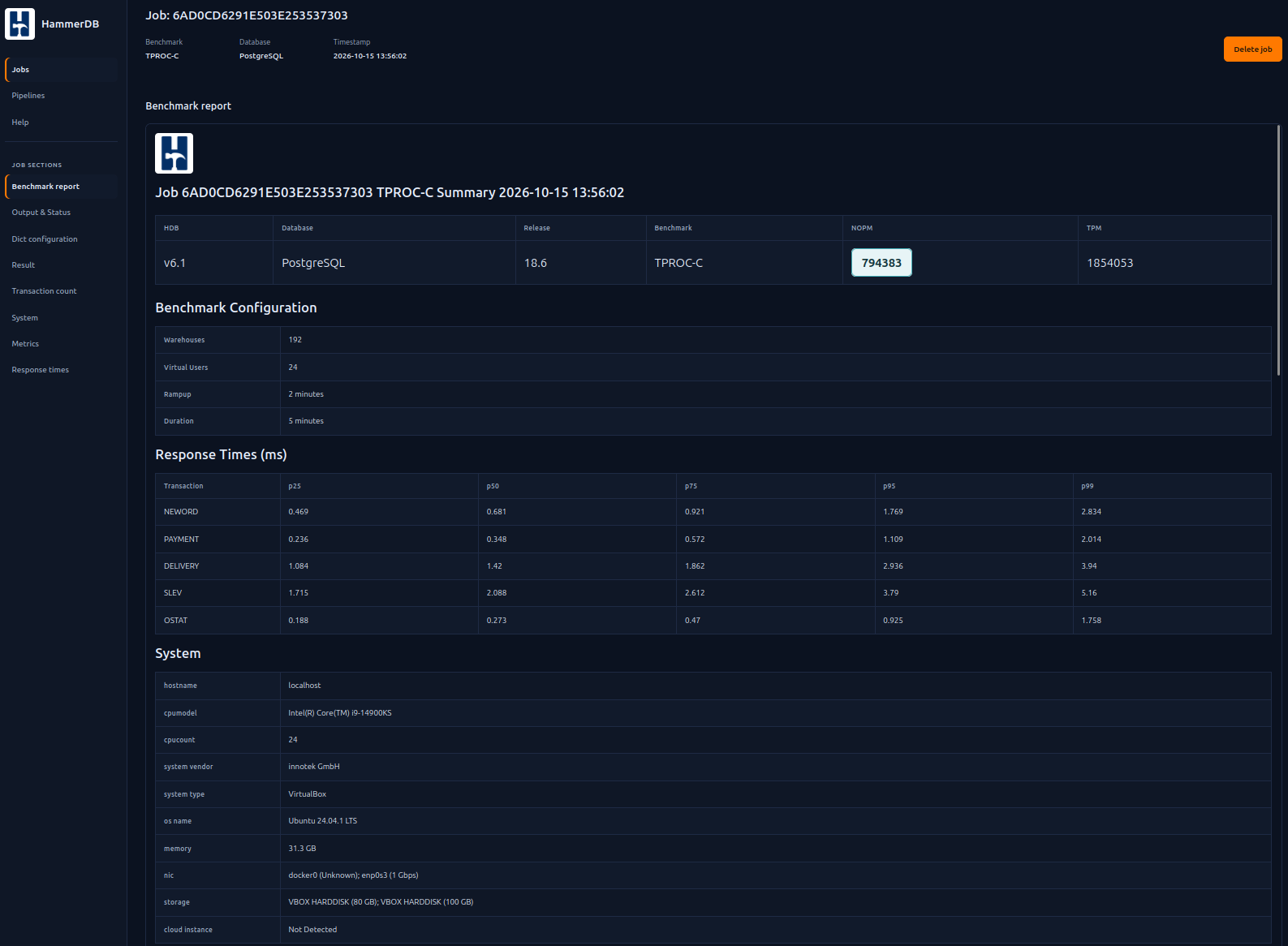 Benchmark Configuration and Result Data